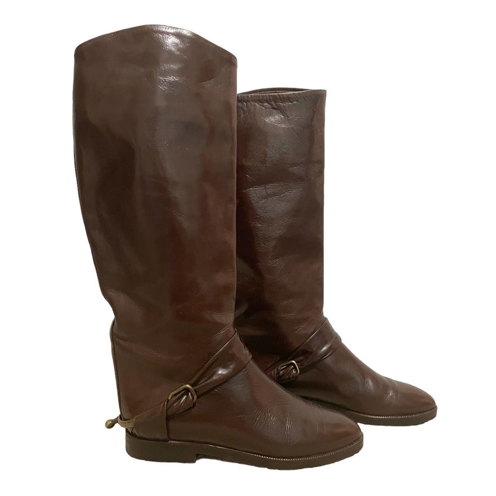 INGA Equestrian Tall Brown Leather Riding Boots Size 37 (US 6.5) Cowgirl Chic